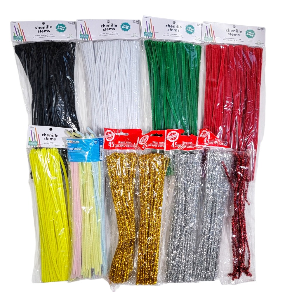 Pipe Cleaners Chenille Tinsel Stems 12" 900 Pc Lot Pastel Metallic Crafts Wreath